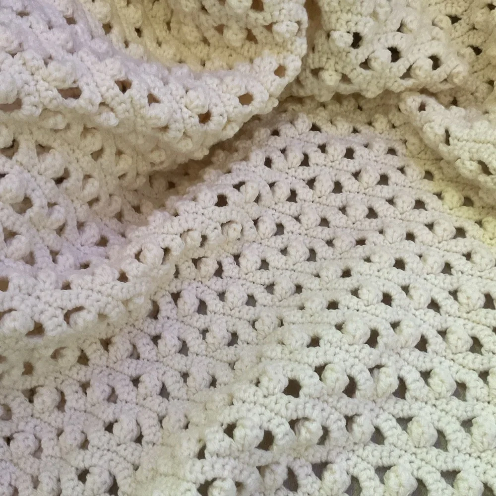 Cream Textured Furniture Cover with Fringe